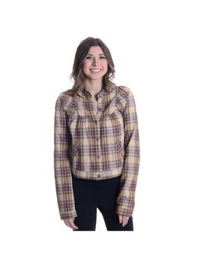 Free People Plaid Button Down Long Sleeve Jacket